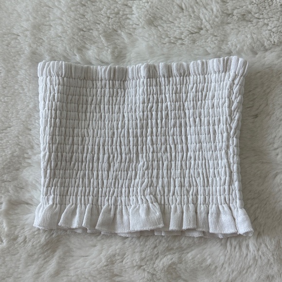 NWT Vitamin A Nya Smocked Strapless Cotton Bandeau Top in White Crinkle Linen - Picture 8 of 16